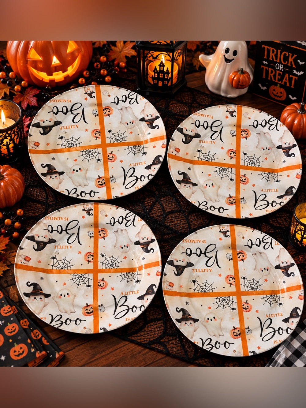 4 10.5in Halloween themed handmade plates!